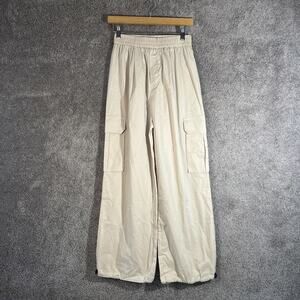 Lulus Khaki Beige Cargo Joggers Pants Women's Small High Rise Pockets Drawstring